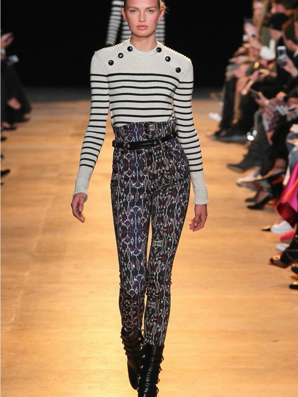 Isabel Marant Cream and Black Striped Button-Shoulder Sweater